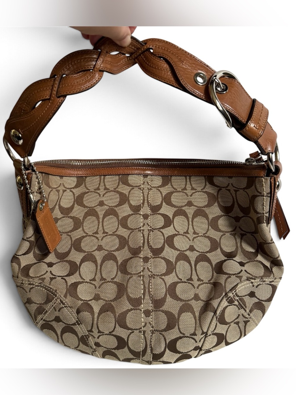 Vtg Y2K Coach Soho Signature Hobo Shoulder Bag Purse Braided Leather Strap